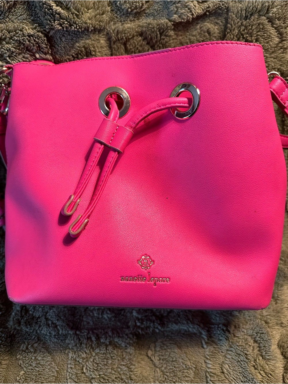 Nanette Lepore Vibrant Pink Drawstring Crossbody Bucket Bag